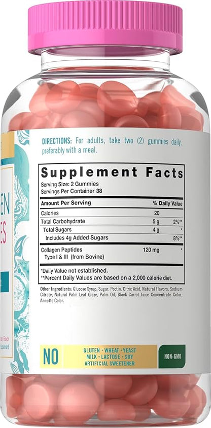 Carlyle Collagen Gummies | Strawberry Flavor Beauty Supplement | Hydrolyzed Collagen Peptides for Women & Men | Type 1 & 3 | Non-GMO, Gluten Free