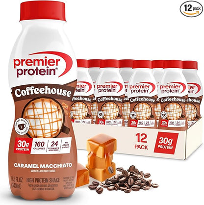 Premier Protein COFFEEHOUSE Caramel Macchiato Protein Shake with Caffeine for Energy – 30g Protein, No Added Sugar, 24 Vitamins & Minerals, 11.5 fl oz, 12 Pack