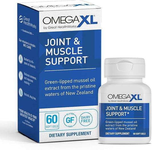 OmegaXL Joint Support Supplement, for Relief - Natural Muscle Support, Green Lipped Mussel Oil, Soft Gel Pills, Drug-Free, 60 Count