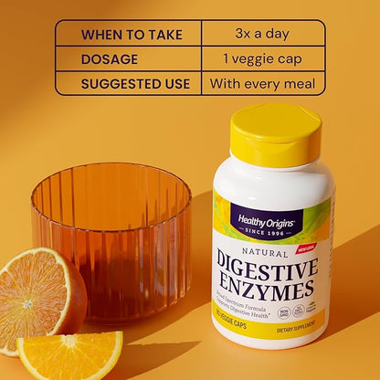 Healthy Origins Digestive Enzymes (Broad Spectrum, Non-GMO, Gluten Free, Digestive Support), 90 Veggie Caps