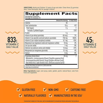 Airborne 750mg Vitamin C Immune Support Supplement Gummies for Adults, Zesty Orange Flavor, Gluten Free Crafted Blend with Powerful Antioxidants Vitamins C & E, 42 Gummies (3 Pack)