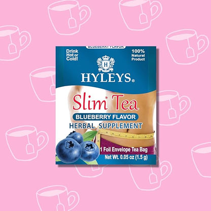 HYLEYS Slim Tea Blueberry Flavor - Weight Loss Herbal Supplement Cleanse and Detox - 25 Tea Bags (6 Pack)
