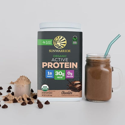 Sunwarrior Organic Plant Based Protein Powder | Vegan Organic Protein Powder with BCAA Amino Acids Plus Recovery Minerals & Botanicals | Non-GMO Soy Dairy & Gluten Free (Chocolate, 20 Servings)