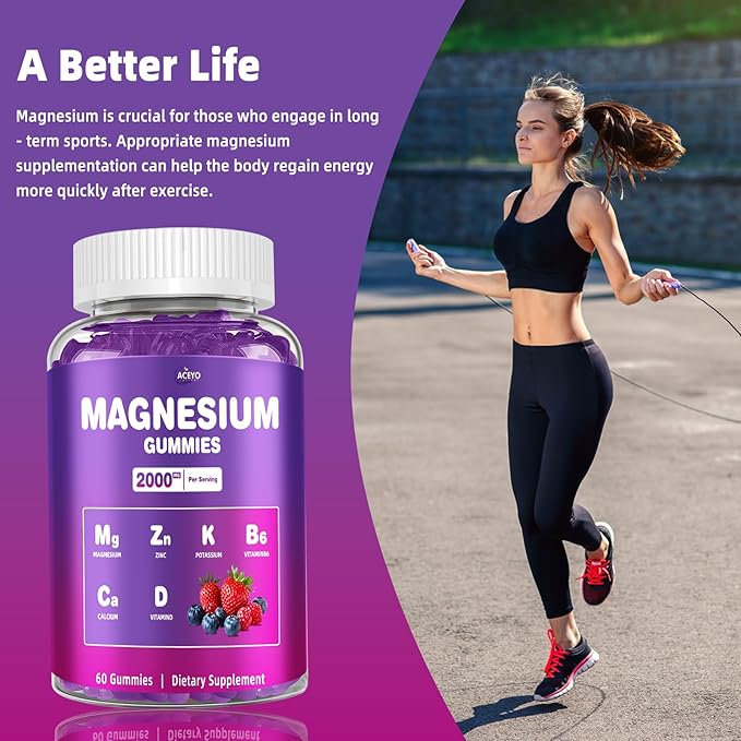 Magnesium Gummies, 2000mg Magnesium with VIT D & B6, for Immunity Support, Sugar Free Mixed Berry Flavor, 60 Gummies