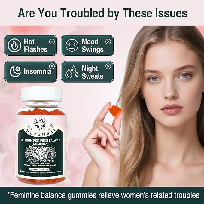Feminine Balance Gummies - 1 Billion CFU Probiotics & Vitamin C - Supports Vaginal pH & Flora Balance - Sugar Free, Vegan, Pineapple Flavor - 60 Gummies
