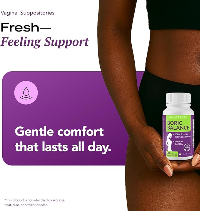 Intimate Rose Boric Acid Vaginal Suppositories, 30 Count for Feminine Deodorizing & Freshness - Vegan Capsules