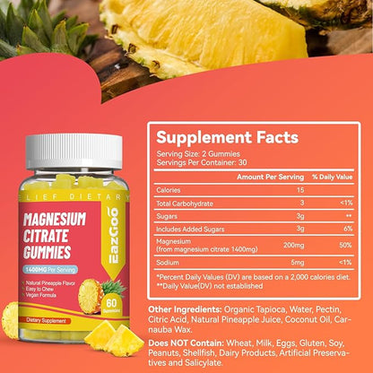 1400MG Magnesium Citrate Gummies, High Absorption Magnesium Gummies for Adults, Extra Strength Magnesium Gummy Supplement for Healthy Relaxation, Vegan, Non-GMO, 60 Count