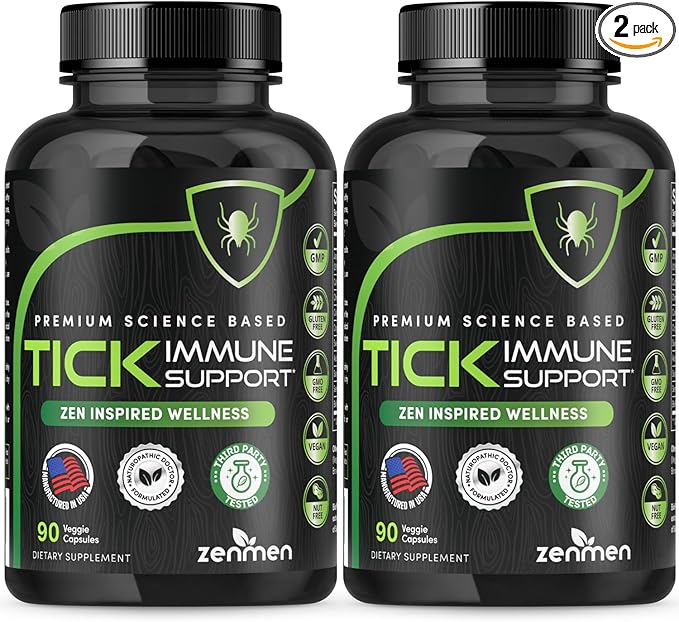 Zenmen Tick Immune Support 180 Vegan Capsules, 2 Bottles - Improved Formula - Japanese Knotweed, Cat's Claw, Chinese Skullcap, Cryptolepis Sanguinolenta, Sweet Wormwood - Made in The USA