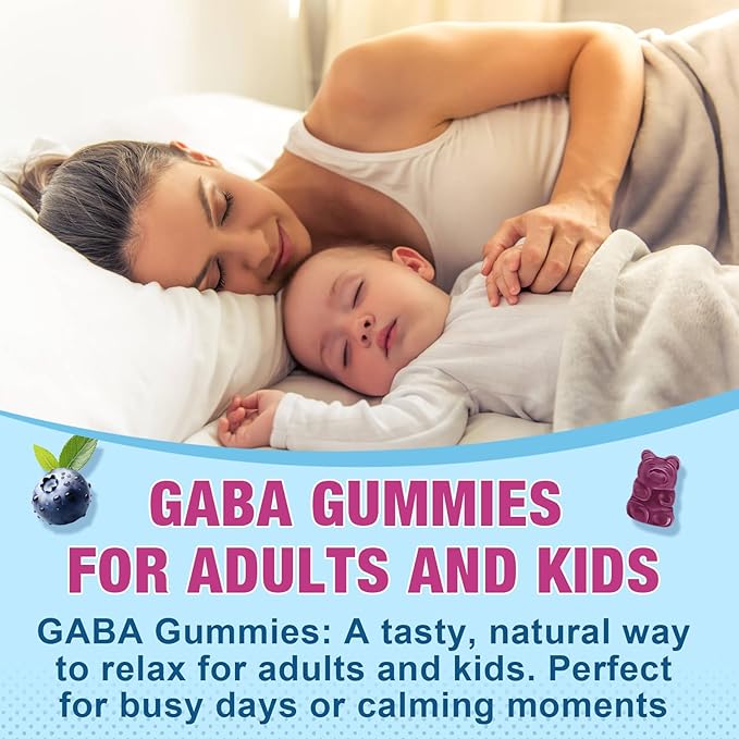 2 Pack GABA Gummies for Adults, Relaxation, Zzz & Mood – Sugar-Free Calm Gummies with L-Theanine, 5-HTP, Vitamin D3 – Natural Zzz Support, GABA Supplements for Kids, 120 Count
