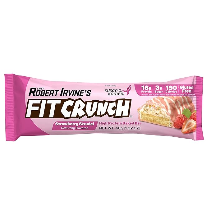 FITCRUNCH Snack Size Protein Bars, 6-Layer Baked Bar, 3g of Sugar, Gluten Free & Soft Cake Core (9 Bars, Strawberry Strudel)