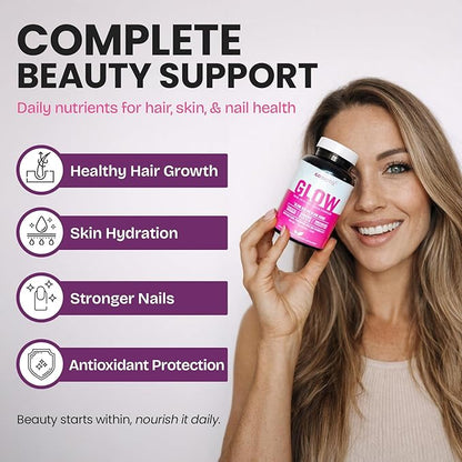 GOBIOTIX Hair Skin and Nails Vitamin Supplement - 10000mcg Biotin Pills with Hyaluronic Acid, Folate, Iron, Magnesium, and Zinc - Collagen Production, Hair Growth - 30 Servings