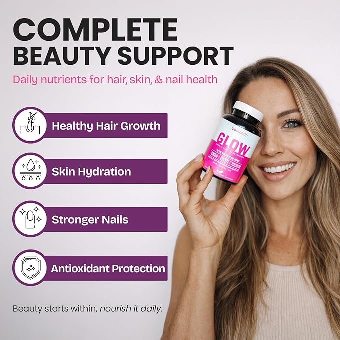 GOBIOTIX Hair Skin and Nails Vitamin Supplement - 10000mcg Biotin Pills with Hyaluronic Acid, Folate, Iron, Magnesium, and Zinc - Collagen Production, Hair Growth - 60 Servings