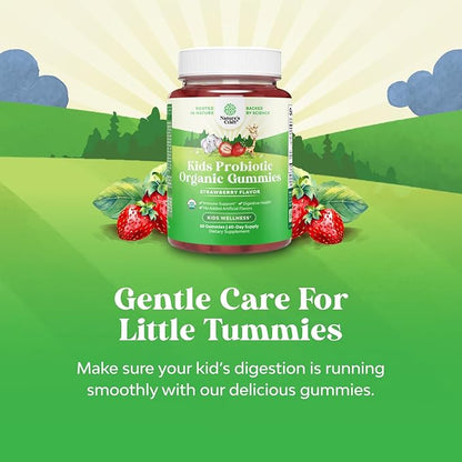 USDA Organic Probiotic Gummies for Kids - Vegan Non-GMO Kids Probiotic Gummy Vitamin for Immunity and Digestive Health - Gentle 2.5B CFU Organic Probiotics Strawberry Flavor 60 Count (Pack of 2)