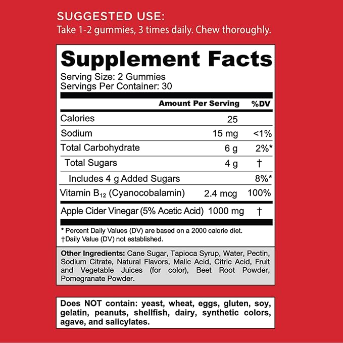 Goli Apple Cider Vinegar Gummies - Worlds First ACV Gummy with Vitamin B12, Beetroot & Pomegranate - Vegan, Non-GMO, Gluten-Free