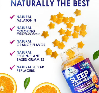 Melatonin Sleep Gummies - 6mg Per Serving - Sugar-Free Sleep Support Melatonin Gummy for Adults - Extra Strength Sleeping Gummy Supplement - Supports Restful Sleep - Tasty Orange Flavor - 60 Gummies