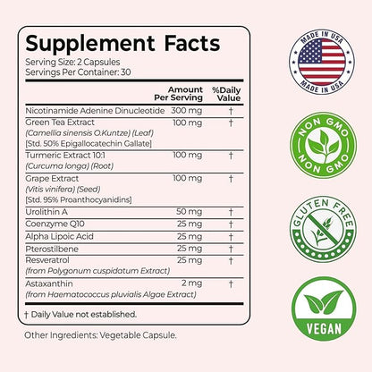 Glov Beauty NAD+ Supplement Capsules - Skin Rejuvenation with Resveratrol, Urolithin A & CoQ10, NAD Supplements for Women 40+, NAD Plus for Healthy Aging, Radiant Skin & Cellular Energy, 60 Veg Caps