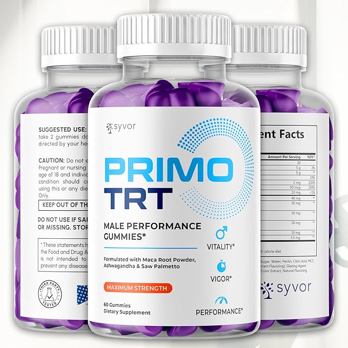 Primo TRT Gummies for Men, Official Primo TRT Male Performance Gummies with Maximum Strength Ingredients, Advanced PrimoTRT Male Health Support Gummy Supplement Premium Quality Vitamins (60 Gummies)