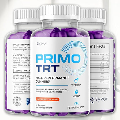 Primo TRT Gummies for Men, Official Primo TRT Male Performance Gummies with Maximum Strength Ingredients, Advanced PrimoTRT Male Health Support Gummy Supplement Premium Quality Vitamins (60 Gummies)