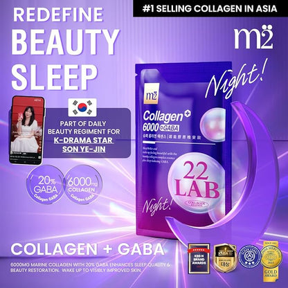 m2 Liquid Collagen for firmer Skin, Night Beauty Drink with GABA, Biotin, Secrets of Korean Celebs, Sleep Repair in One Step | Scientifically Proven 68% Collagen Boost in 24HR, No Added Sugar (8pk)