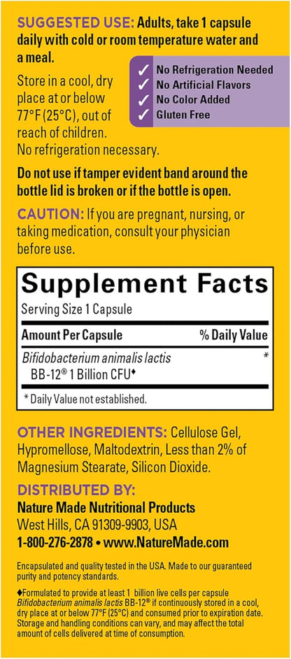 Nature Made Probiotics for Women and Men, Probiotic Capsules 1 Billion CFU from Live Cultures for Immune & Digestive Support, 30 Capsules, 30 Day Supply