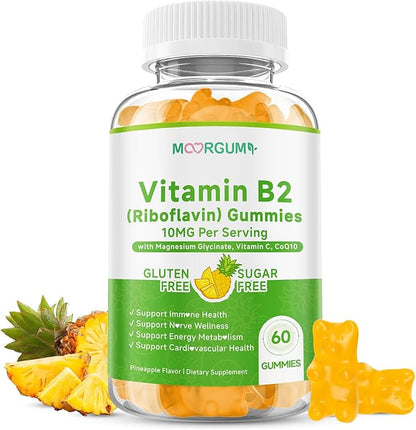 Vitamin B2 Gummies, Riboflavin Supplement for Kids & Adults, with Magnesium Glycinate, CoQ10 and Vitamina C, for Women and Men, Energy, Immune Wellness & Cellular Health Support, 60 Count
