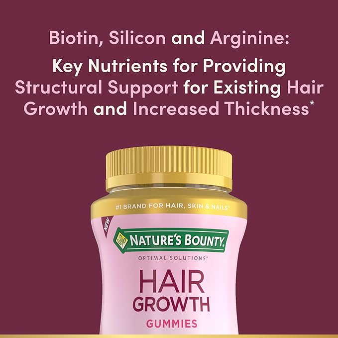 Nature’s Bounty Hair Growth Gummies for Supporting Thicker, Fuller Hair with Biotin, Silicon & Arginine, Peach Mango Flavor – Gluten Free, Contains No Lactose, Sodium or Fish, 60 Count/30 Servings