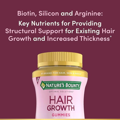 Nature’s Bounty Hair Growth Gummies for Supporting Thicker, Fuller Hair with Biotin, Silicon & Arginine, Peach Mango Flavor – Gluten Free, Contains No Lactose, Sodium or Fish, 60 Count/30 Servings