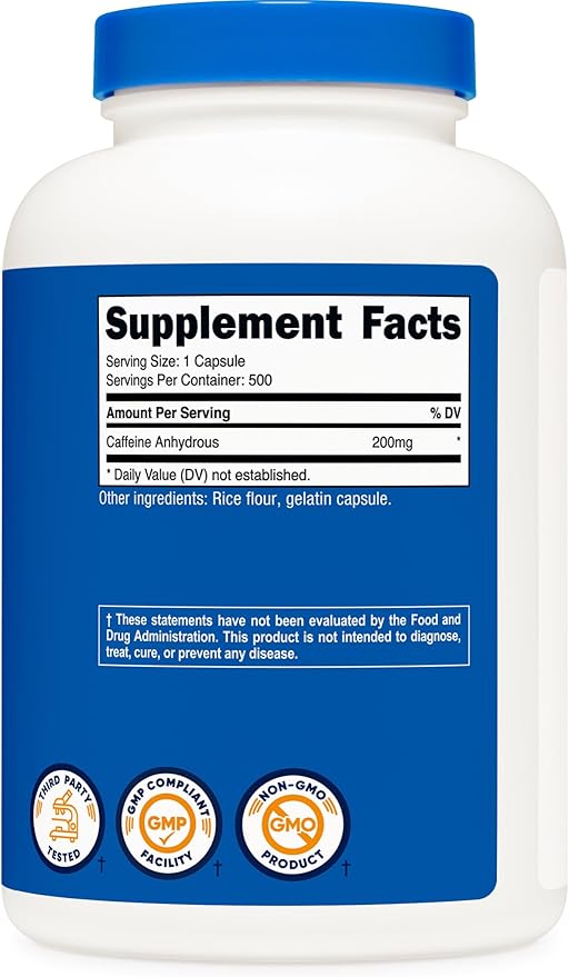 Nutricost Caffeine 500 Capsules, 200mg Per Capsule (2 Bottles)