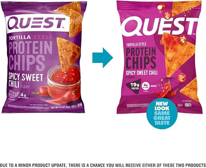 Quest Nutrition Spicy Sweet Chili Tortilla Chip, 19g Protein, 4g Net Carb, High Protein Low Carb, Gluten Free, 1.1 oz (Pack of 12)
