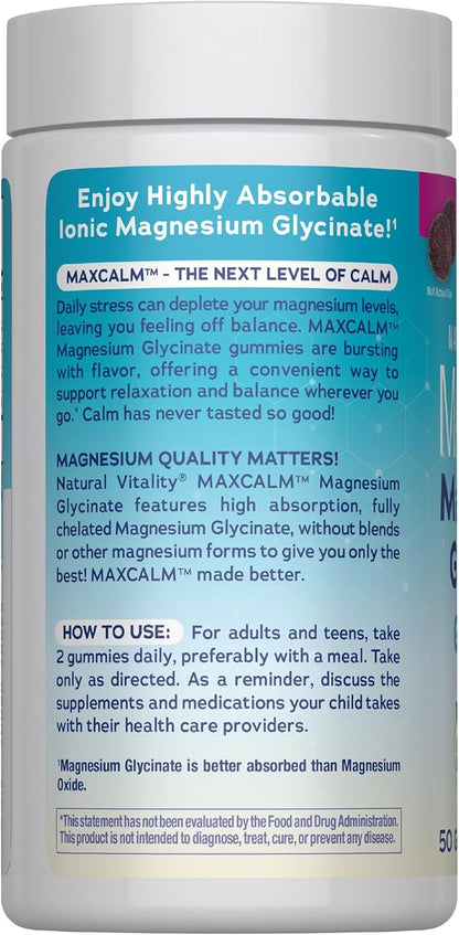 Natural Vitality Calm Magnesium Glycinate Gummies | Soup Grape Flavor | Non-GMO, Vegan & Gluten Free Supplement | 50 Count