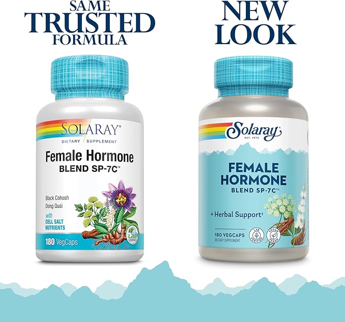 SOLARAY Female Hormone Blend SP-7C, Herbal Blend Includes Black Cohosh, Dong Quai, Passion Flower, Saw Palmetto, Wild Yam & More 180 VegCaps