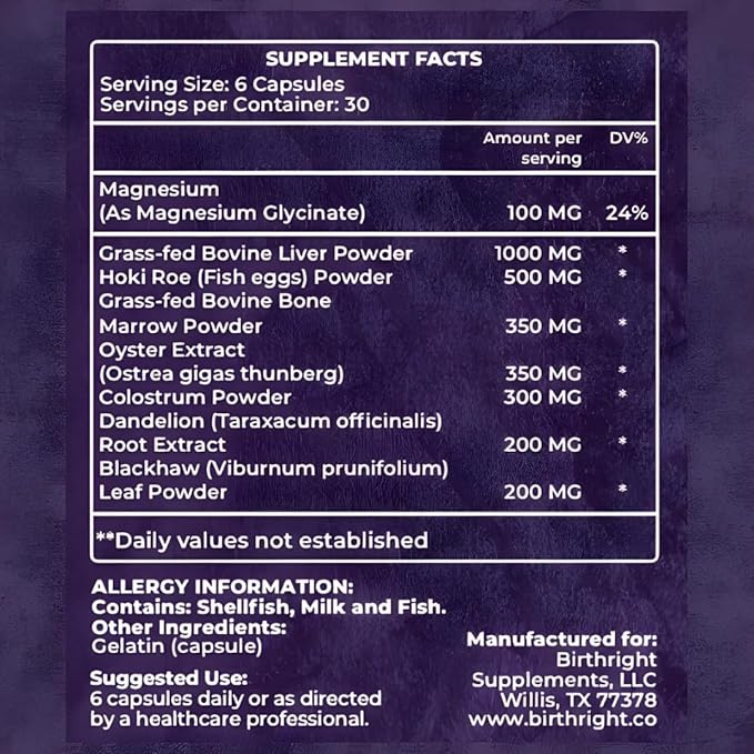 Birthright Bloom Prenatal Supplement – Animal Based Whole Food Prenatal with Grass Fed Liver, Fish Roe, Bone Marrow, Colostrum, Magnesium & Traditional Herbs