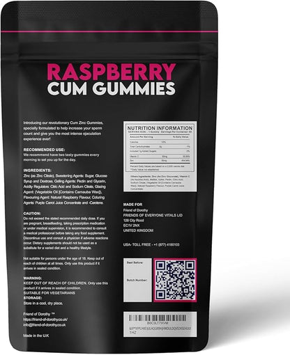 Raspberry C*M Gummies Improves Sperm Volume and Load Semen Volume Supplement - 60 Capsules - 1 Month Supply