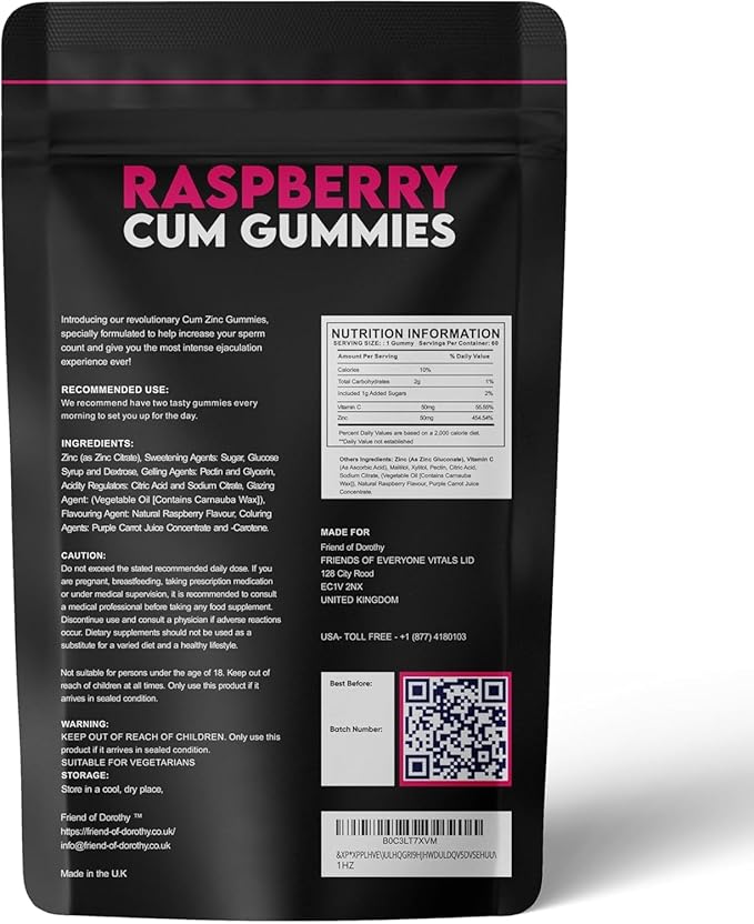 Raspberry C*M Gummies Improves Sperm Volume and Load Semen Volume Supplement - 60 Capsules - 1 Month Supply