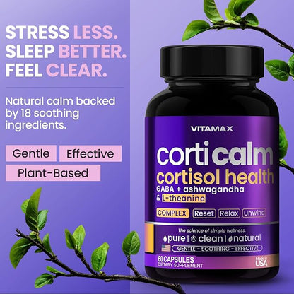 Cortisol Supplements for Women and Men - L-Theanine, Ashwagandha, GABA - High Cortisol Manager Reducer - Relaxation, Mood & Stress Support - Ginkgo Biloba, Bacopa Monnieri, 5-HTP - Made in USA