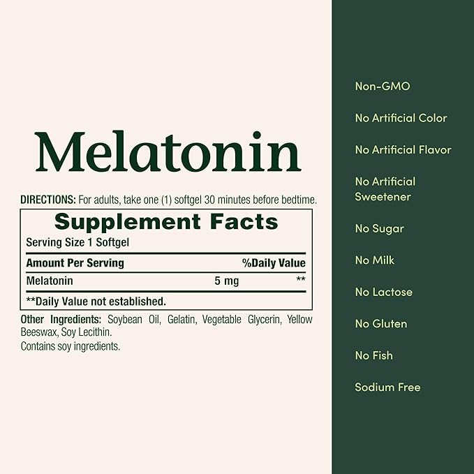 Nature's Bounty Melatonin 5mg, 100% Drug Free Sleep Aid, Dietary Supplement for Relaxation and Sleep Health - 4 Month Supply, 60 Rapid Release Softgels Twin Pack (120ct)