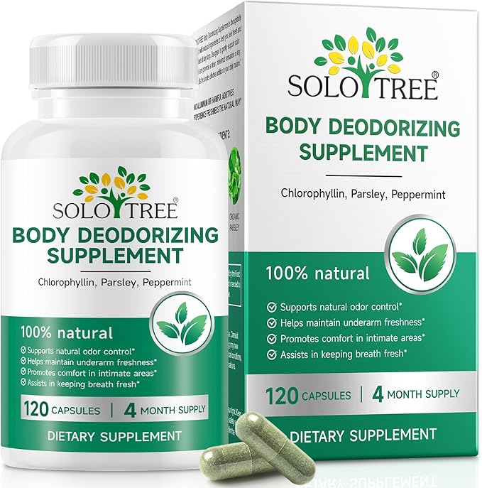 Body Deodorizing Supplement | 120 Vegan Capsules | Reduce Odor in Underarms, Intimate Areas & Oral | Natural Internal Deodorant Chlorophyll Capsules for Women & Men