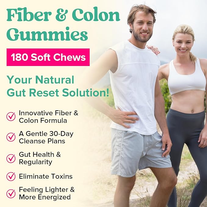 12g Fiber Gummies & Colon Gentle Cleanse - 720 Soft Chews 0 Sugar Fiber Gummies for Adults, 50 B Probiotics, Psyllium Husk & Senna - Colon Detox Cleanse for Gut Health, Regularity & Bloating Relief