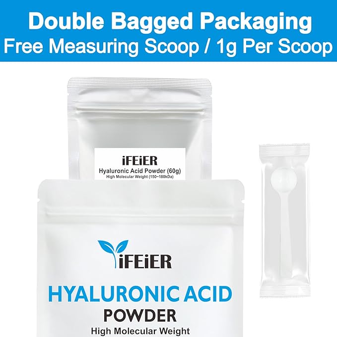 100% Pure Hyaluronic Acid Powder | High Molecular Weight Hyaluronic Acid Serum Powder | 60g(2.12oz) Cosmetics Grade | Sodium Hyaluronate | HMW Hyaluronic Acid ingredient for DIY Serums