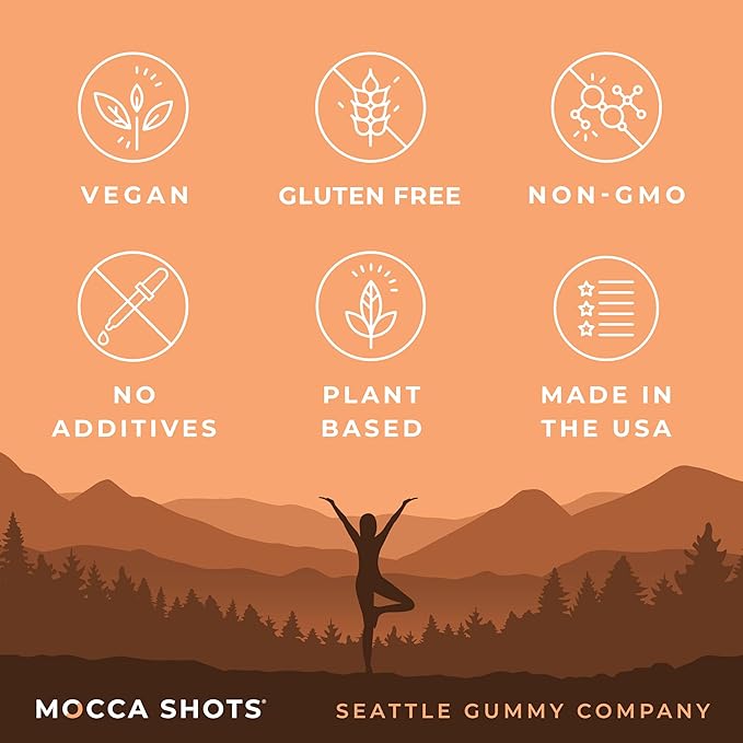 SGC Highest Concentration 100 mg Caffeine per Gummy, 2 Gummies per Pack (200 mg Total), 12-Pack Mocca Shots Variety Pack Plant-Based Instant Energy with Herbal Nootropics