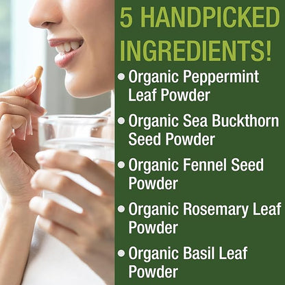 USDA Organic IBS Capsules for Relief, Ingestion, Bloating, Gas - Irritable Bowel Supplement with 5 Handpicked Organic Ingredients - Peppermint Oil, Sea Buckthorn, Fennel Seed, Rosemary Leaf, Basil
