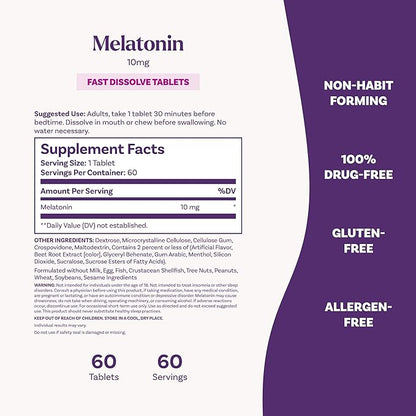 Natrol Melatonin 10mg Fast Dissolve Tablets - Strawberry Flavor, 60 Count, Sleep Support, Fast Dissolve Melatonin for Adults, 60-Day Supply