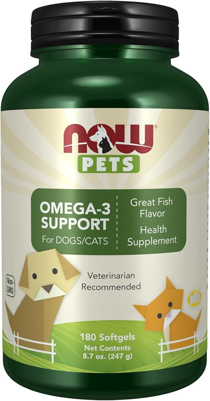 NOW Pet Health, Omega 3 Supplement, Formulated for Cats & Dogs, 180 Softgels