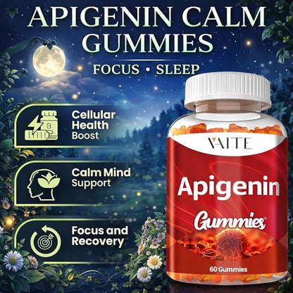 VAITE Apigenin Supplement 150mg - Chamomile Extract Vegan Gummies with Flavonoids, Bioflavonoids & Polyphenols - Plant-Based Relaxation Support - Liposomal Calm Formula - Non-GMO Herbal Mood Balance