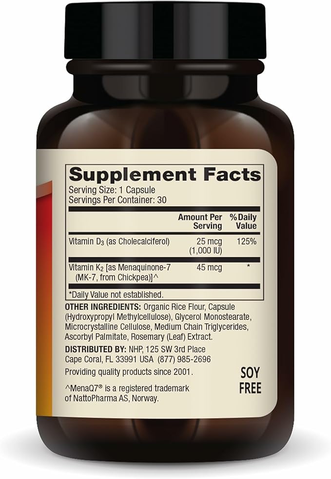 Dr. Mercola Vitamins D3 & K2 Low Dose - Maintain Vitamin D Levels - Supports Immune & Bone Health - MenaQ7 Chickpea-Sourced K2 - Non-GMO, Gluten-Free & Soy-Free - 30 Capsules (30 Servings)