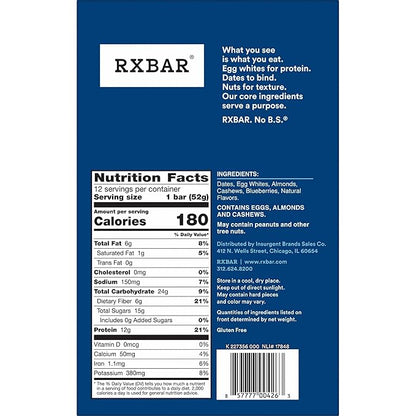 RXBAR Protein Bars, Protein Snack, Snack Bars, Blueberry, 22oz Box (12 Count)
