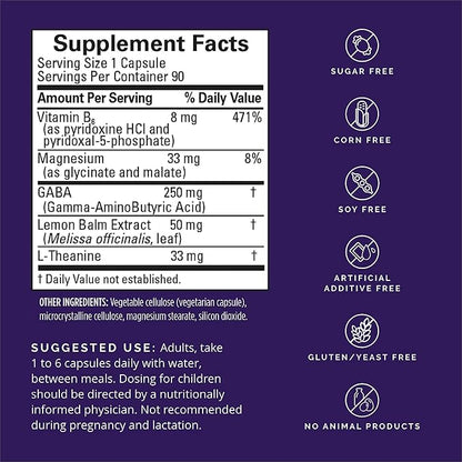 BRAINMD Dr Amen GABA Calming Support - 90 Capsules, Pack of 2 - Promotes Relaxation - Contains Magnesium, Vitamin B6 & Lemon Balm - 180 Total Servings