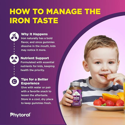 Kids Iron Gummies with Vitamin C - Blood Builder Iron Supplements for Kids with Gentle for Stronger Immunity & Energy Support - Vitamin B6, B12, A, Niacin & Folate Gummies - Vegan & GMO - 60 Count