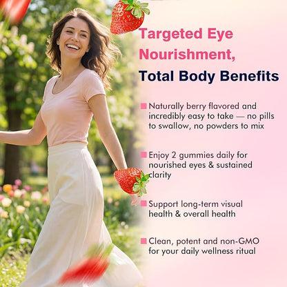 Areds 2 + Advanced Formula for MacularHealth, 22-in-1 Eye Vitamin & MineralSupplement w. Zeaxanthin, Zinc &Vitamin C Supports Eye Strain, Pressure,Night Vision, 60 Chewable Gummies