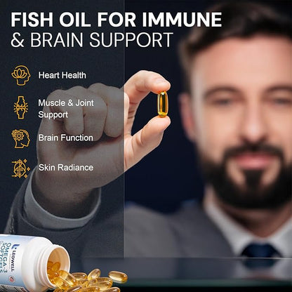 Leowell Omega-3 Softgels – High Potency EPA 432 mg & DHA 288 mg Fish Oil Supplement – 720 mg Total – 30 Softgels – Supports Heart, Brain & Joint Wellness – Fish Oil Pills, Omega 3 Supplement